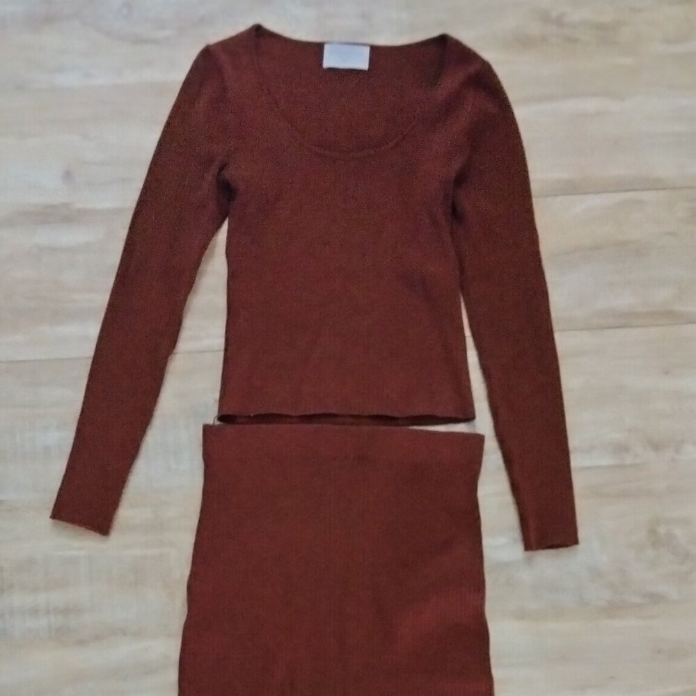 Modern Citizen Ribbed Wool Sweater Set in Rustic Orange